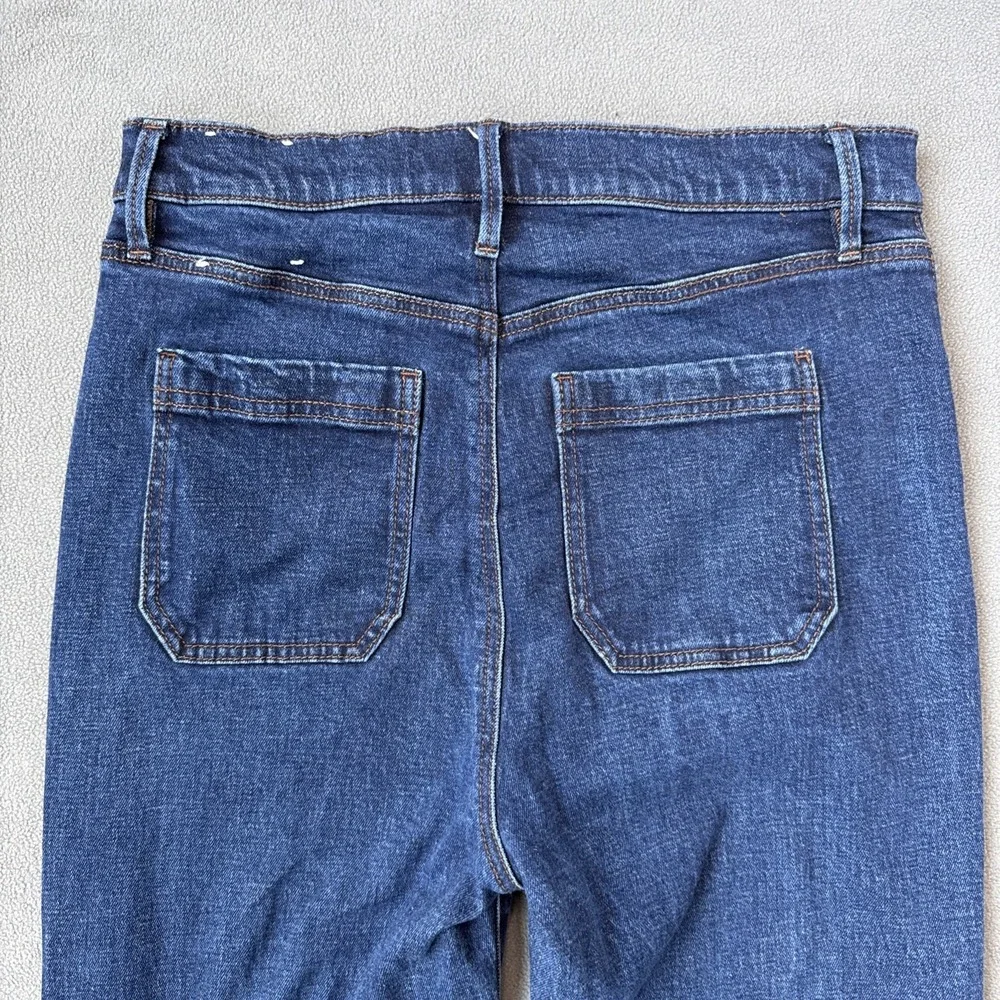 Ann Taylor Flare Jeans High Rise Patch Pocket Horsebit Stretch Size 10‎ Blue